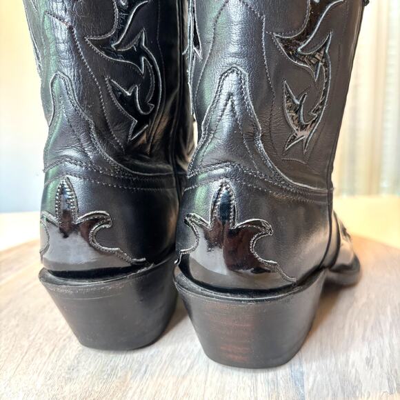 Lucchese Women's Black Leather Embellished Cowboy Cowgirl Boots US Size 6.5 - Picture 8 of 13